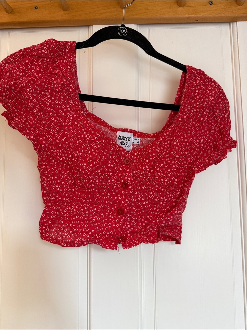 Princess Polly Red Ditsy Floral Button Crop Top